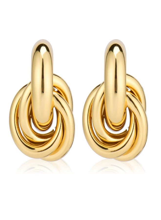 FamillCase Gold Geometric Drop Dangle Earrings for Women 18K Chunky Gold Knot Stud Plated Earrings Trendy Twisted Link Earring Jewelry Gift - Image 1